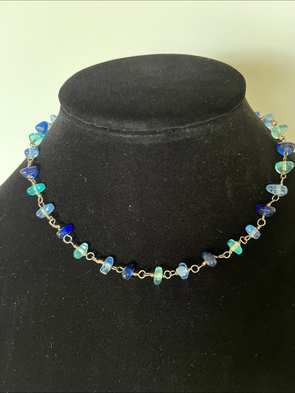 Multi-Blue Beaded Link Necklace - Women's Jewelry